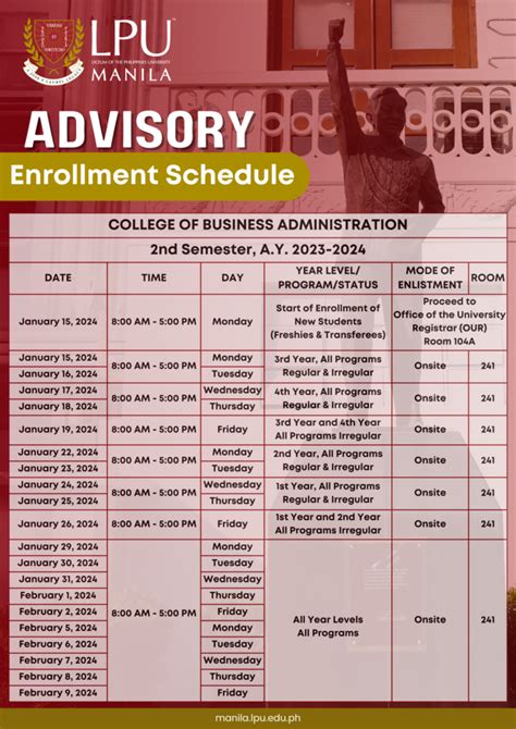 ENROLLMENT SCHEDULE FOR 2ND .